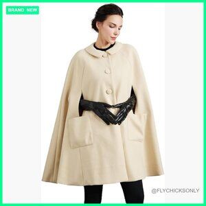 Wool Blend Cape Coat with Pockets Single-Breasted Pea Coat